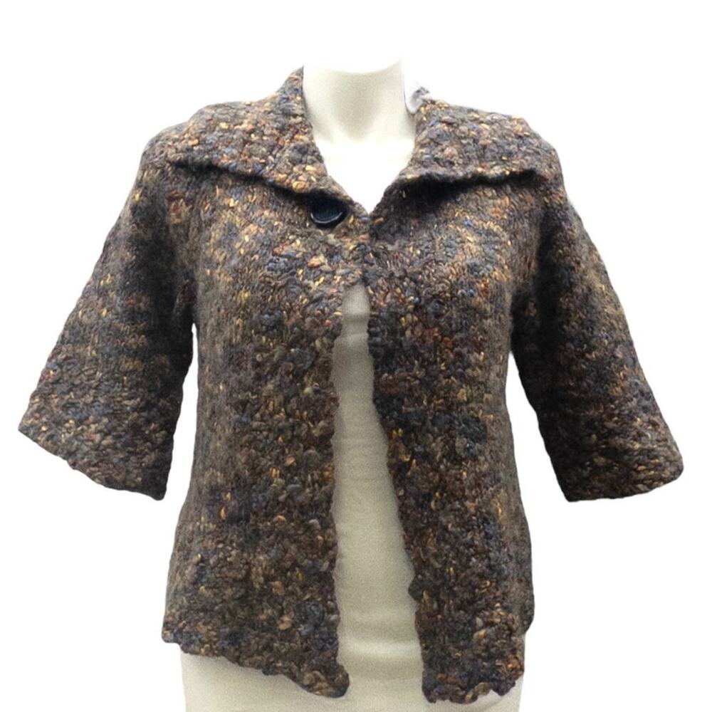 Leo & Nicole Cardigan Cape Sweater Marled Knit Wool Blend Blue Yellow Women's